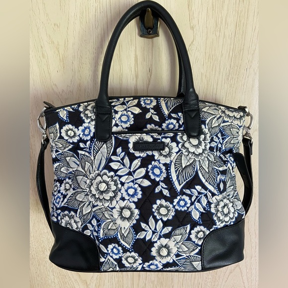 Vera Bradley Signature Trimmed Satchel Snow Lotus Floral - Picture 1 of 14